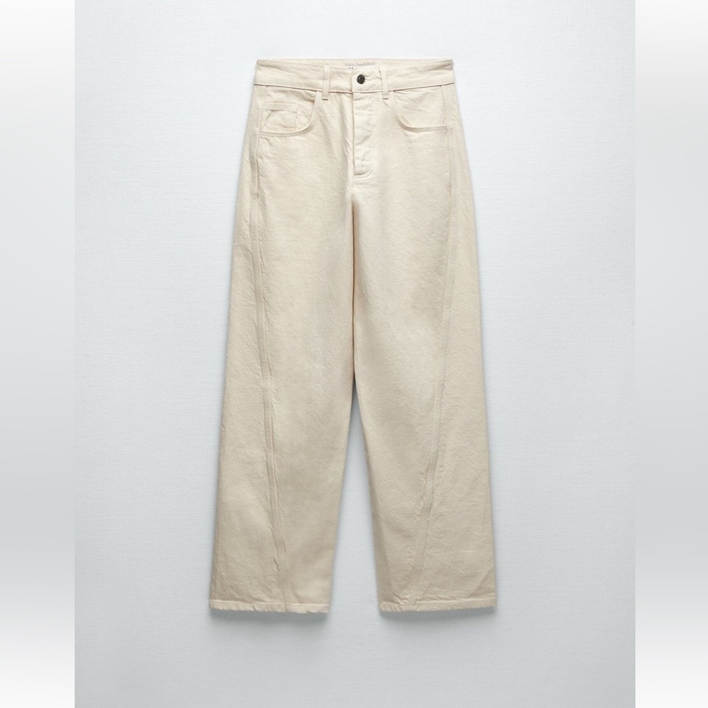 NWT ZARA ZW CREAM THE LOW RISE WORKER WIDE LEG JEANS